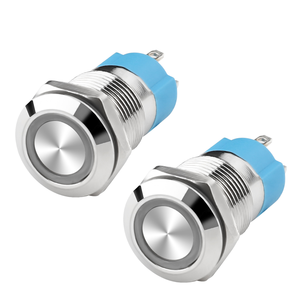 Interrupteur à bouton-poussoir momentané LED étanche IP67/IP65 plat 16 mm en aluminium, laiton, acier inoxydable 250V 3A 1NO1NC électronique - Product Image 1