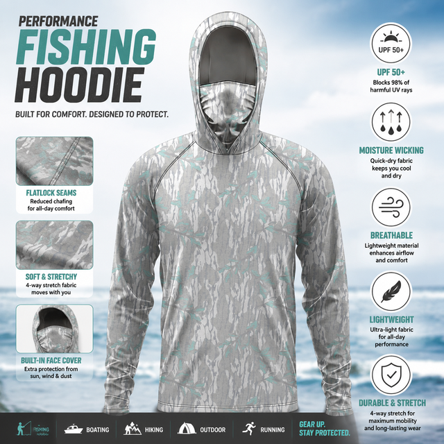 Custom Uv Protection Fishing Shirt Hooded Breathable Quick Dry Performance Hoodie Moisture Wicking Outdoor Hunting Wear Washed