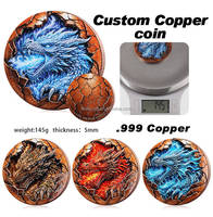 Pièce de collection Dragon Fantastique en Cuivre Fin .999 de 5 oz, Édition Dragon du Feu, de la Glace, de l'Eau et de la Terre, Pièce de Défi en Cuivre