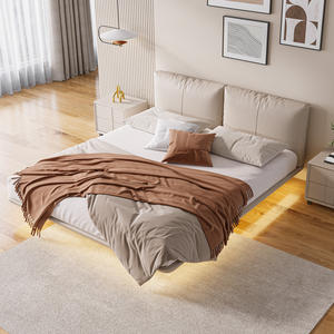 Letto Sospeso Minimalista Italiano con Illuminazione LED Intelligente e Struttura in Legno per Camera da Letto Matrimoniale o King Size - Product Image 2