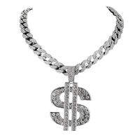 Collier pendentif signe dollar plaqué or Hip Hop avec chaîne à maillons en strass pour homme, bijoux de fête