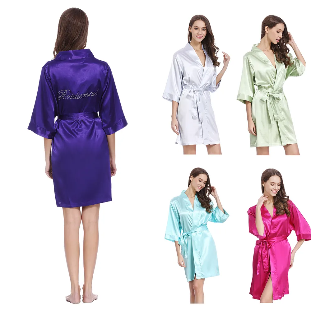 Robe de seda de cetim luxuoso para mulheres, roupões de noiva, dama de honra, roupa de dormir para festas de casamento, quimono, roupa de noiva