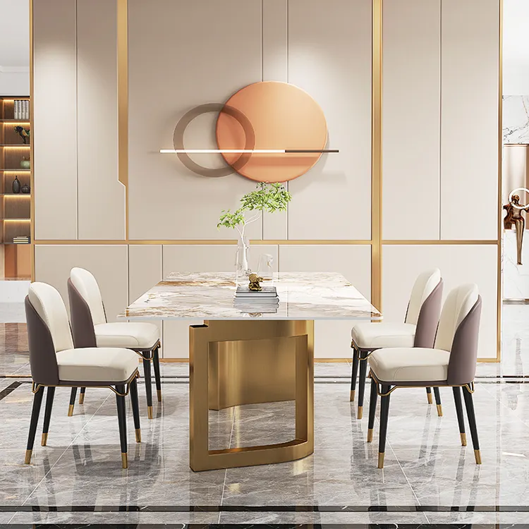 Mesa de comedor de mármol italiano de lujo, mueble de comedor con base de acero inoxidable, tamaño grande