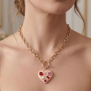 Fashion Romantic Valentine Heart <strong>Jewelry</strong> Set Gold Pendant Chain Necklace Drop Earrings Pearl Crystal <strong>Love</strong> Gift <strong>Jewelry</strong> for Women - Product Image 3