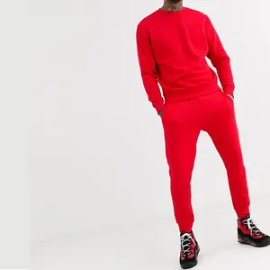 冬季保暖男士纯色红色运动衫抗起球抓绒慢跑者豪华运动服