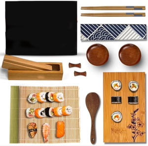Kit de fabrication de sushis en bambou pour débutants Kit de rouleau à <span class=keywords><strong>sushi</strong></span> 15 pièces Tapis à <span class=keywords><strong>sushi</strong></span> en bambou massif et fleur de cerisier gravée pour la cuisine - Product Image 1