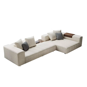 Elegante Conjunto de Sofás Reclinables Tapizados en Beige con Base de Madera para Vestíbulo de Hotel y Hogar Contemporáneo - Product Image 2