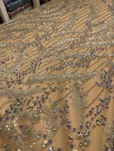 Crystal Beaded Embroidery <b>Fabric</b> with Lace Pattern Handmade Textile for Wedding Dress Evening Gown Couture Designer Apparel - Product Image 2