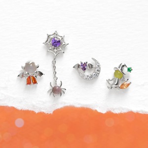 Juego de Aretes de Bisutería de Halloween, Chapados en Oro de 18K, Aretes de Circonia, Diseño Creativo de Escoba Mágica, Bruja, Murciélago y Araña para Mujer - Product Image 3