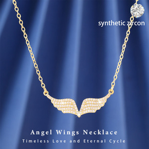 Kalung Liontin Sayap Malaikat Berlapis Emas Tembaga dengan Zirkon Penuh dan Rantai Penghubung, Hadiah Trendi untuk Wanita - Product Image 1
