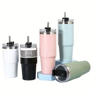 Gobelet isotherme à double paroi de 20 oz en acier inoxydable avec couvercle à paille pour les trajets quotidiens en voiture - Product Image 1