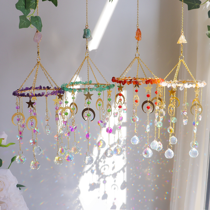 Green Aventurine Crystal Suncatcher Moon Star