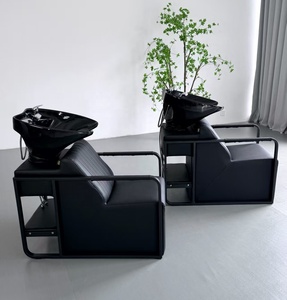 Fauteuil de lavage contemporain en cuir PU avec bac en céramique, structure métallique, confortable, durable, couleur personnalisable, mobilier de salon pour - Product Image 4