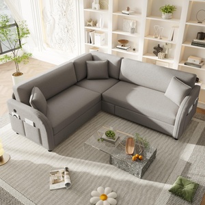 Divano <span class=keywords><strong>Letto</strong></span> Sezionale Convertibile a L in Tessuto Resistente Grigio Chiaro 292,5 cm con Chaise Longue e Porte USB - Product Image 3