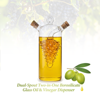Bouteille en verre à double bec verseur pour huile et vinaigre 340 ml (11,5 oz) avec bouchon en liège, distributeur de condiments deux-en-un en borosilicate, sans métal, sans plastique