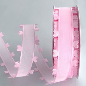 Custom Width <b>Sweet</b> 2.5cm 20 Yards <b>Heart</b> Edge Organza Ribbon for Valentine's Day Gift Wrapping & Bridal Bouquets - Product Image 3