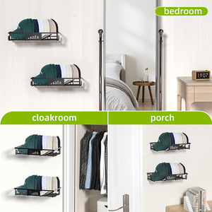 Hat <b>Rack</b> Wall Mounted <b>Storage</b> Organizer <b>For</b> Baseball Caps With Hooks And Divider 1 Layer Black And Silver - Product Image 3