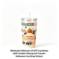 Autocollants de transfert UV DTF en gros pour Halloween, pour gobelets de 16 oz, autocollants imperméables pour mugs en verre, décoration DIY