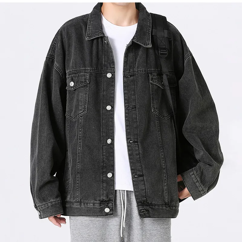 Eh-082 Hoge Kwaliteit Groothandel Denim Jassen Zuur Gewassen Oversized Jean Jas Voor Mannen