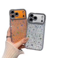 Étui de téléphone de luxe en TPU+PC antichoc avec décor en nœud papillon électro-plaqué et motif d'étoiles scintillantes 17/16/14/15/13/12/11 Pro Max Coque rigide