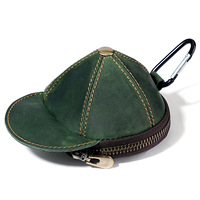 Dompet Kulit Asli Crazy Horse Bentuk Topi Retro, Kantong Penyimpanan Koin, Dompet Koin Desain Retro dengan Carabiner