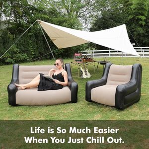Ergonomic Flocked <b>Inflatable</b> <b>Sofa</b> Portable Lazy Air Lounger for Indoor Outdoor Camping - Product Image 6