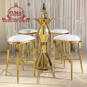 Modern High- Top Round Gold Stainless Steel Cocktail <b>Table</b> for Events Party - Product Image 5