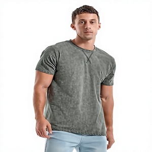 T-shirt Homme Coupe Ample Vintage Délavé Manches Courtes Col Rond Uni Sport Décontracté 100% Coton Jersey Respirant - Product Image 2