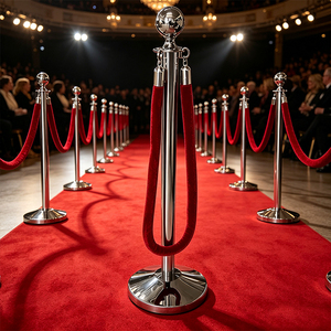 Poteau <span class=keywords><strong>de</strong></span> délimitation avec boule argentée et corde en velours rouge pour mariage, fête, contrôle <span class=keywords><strong>de</strong></span> foule VIP - Product Image 6