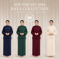 Ensemble deux pièces moderne pour femme : Kurung personnalisé bleu marine et jupe longue tunique à pois – OEM, ODM, marque privée, tenue modeste pour Raya