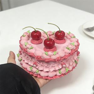 Handmade Plastic Lovely Eco Friendly Heart Shape Cake Jewelry Pink Cherry Decorative Trinket Storage Case Cream Faux Food <b>Box</b> - Product Image 3