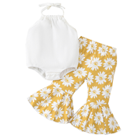 Ensemble de vêtements pour filles en bas âge, 2 pièces, marque privée, été, coton, bretelles spaghetti, volants, imprimé floral, pantalon évasé