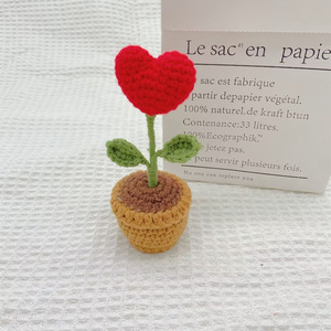 Mini fleurs en pot au crochet faites à la main, ornement en forme de tulipe, marguerite, rose ou cœur tricoté, petite plante au crochet pour décoration de bureau, cadeau - Product Image 4
