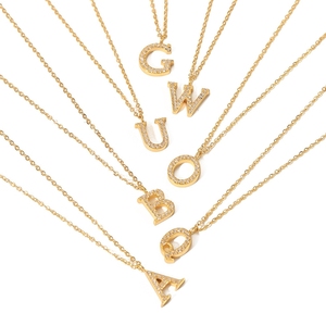 Collana di Lusso con 26 Lettere dell'Alfabeto Inglese, Ciondolo con Diamanti, Catena in Acciaio Inox Placcato <span class=keywords><strong>Oro</strong></span> 18k per Donna - Product Image 1