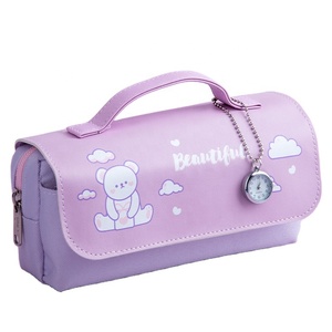 High Quality Factory Price Waterproof Kids Pencil Bag, Large Capacity Cute Girls Purple Leather Pencil Cases For School Student"