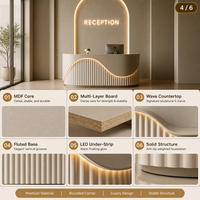 Mostrador de Recepción de Madera Curvada de Alta Gama con Luz LED y Logotipo Personalizado para Salón de Belleza, Spa, Tienda de Ropa, Hotel, Recepción Comercial