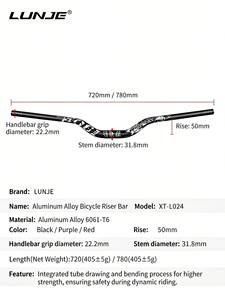 Manubri per Mountain Bike XC/AM, Manubri per Downhill Fuoristrada 720-780mm, Manubri a Coda di Rondine con Angolo Extra Lungo - Product Image 2