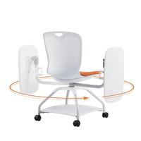 Chaise de formation multifonction avec tablette rabattable, siège perforé blanc, base roulante, pour salle de classe et salle de réunion