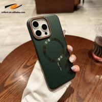 Coque de luxe ondulée magnétique avec bouton de charge sans fil pour iPhone 17, 16, 15 Pro, 14 Plus, 16 Plus, 13, 12 Pro Max