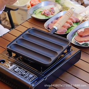 <b>Cast</b> Iron Sausage Grill <b>Pan</b> 4 Compartment Rectangular Non Stick For Baking Starch Sausages Homemade Quail Egg Roasting - Product Image 2