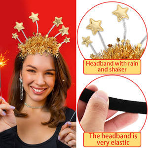 Diadema Circular de Plástico para Fiesta de Navidad 2027, Feliz Navidad, Estrella a Rayas Negra y Dorada - Product Image 4