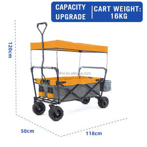 Carrello da Campeggio Pieghevole Multifunzionale per Tutti i Terreni con Tettuccio per Spiaggia e Attività all'Aperto - Product Image 4
