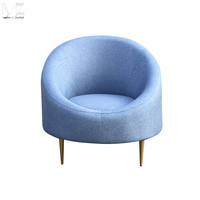Fauteuil de luxe design vintage en petit velours bleu orange pour salon chambre appartement salle à manger ou hôtel loisirs