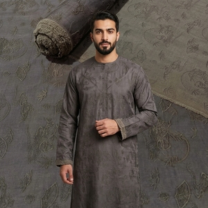 Vêtements islamiques de luxe pour hommes, robe Xiangyunsha, motif craquelé unique, tenue modeste, 100% soie de mûrier pour hommes musulmans - Product Image 2