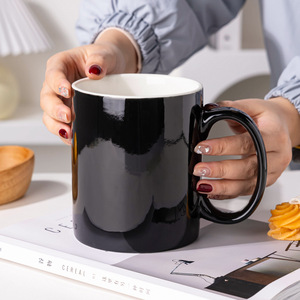 แก้วเซรามิคสั่งทำพิเศษ 930 มล. สีดำล้วน ความจุขนาดใหญ่ ของขวัญสั่งทำพิเศษ พิมพ์โลโก้ แก้วสำหรับชา กาแฟ น้ำ - Product Image 2