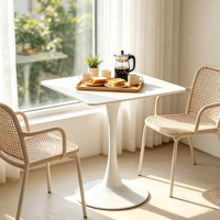 Table à manger carrée en pierre frittée avec piétement en fer, vente directe usine, pour mobilier résidentiel et commercial