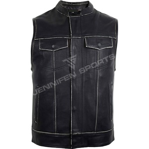 High Quality Custom Men's Fashion Vintage Motorcycle Leather <b>Vest</b> Loose High Street Turn Down Zipper Sleeveless Leather <b>Vest</b> - Product Image 1