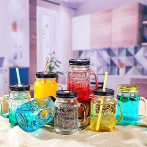 Tasse Mason en verre coloré dégradé transparent avec couvercle, paille et poignée - Product Image 3