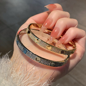 Oval <b>Bangle</b> Gold And <b>Silver</b> Zircon Claw Setting Women's Jewelry Gift Star Pattern Fashion <b>Bracelet</b> - Product Image 2