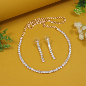 Exclusivo Collar de Circonita Cúbica Chapado en Oro Rosa con Pendientes, Joyería para Mujer, Brillante Joyería de Diamantes Americanos para Novia - Product Image 1